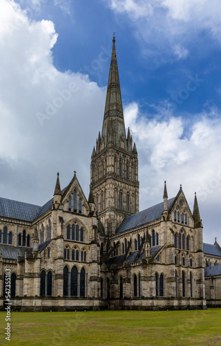 view of the exterior of the historic Salisbury Cathedral
