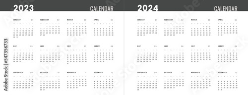 2023 - 2024 Annual Calendar template. Vector layout of a wall or desk simple calendar with week start monday.