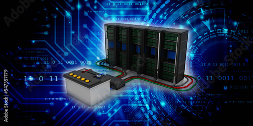 3d illustration Data center server with invertor battery photo