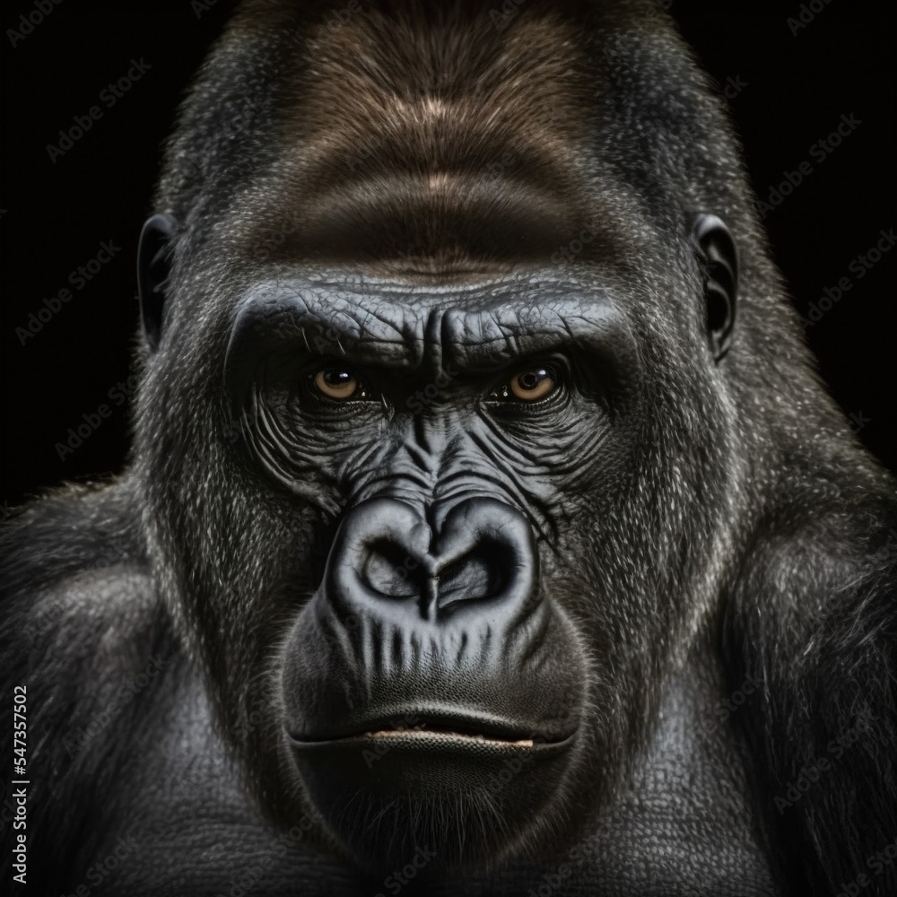 Obraz premium Gorilla isoliert auf schwarzem Hintergrund 3D Rendering