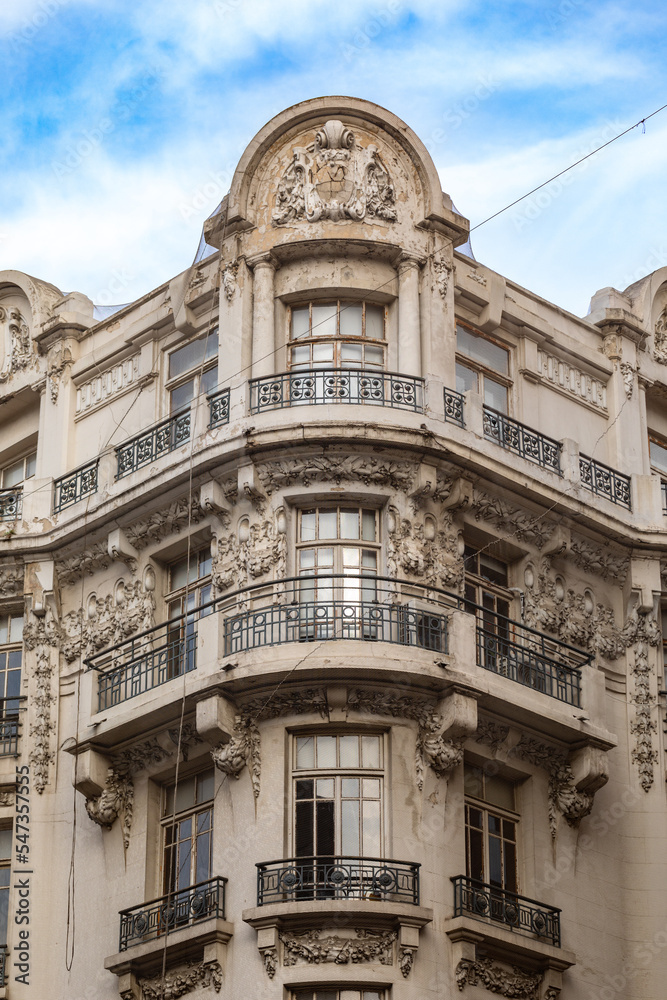 Fototapeta premium Architectural detail of neoclassical buildings in Istanbul. Facade parts. Windows of houses in art nouveau style.