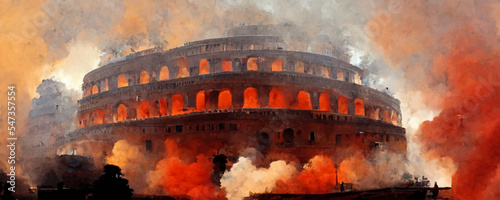 The apocalypse with Rome and the Colosseum on fire