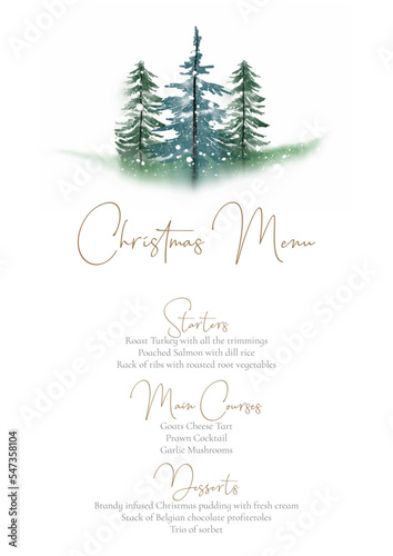Canvas Print Christmas menu with hand painted tree design