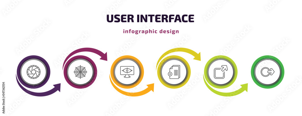 user interface infographic template with icons and 6 step or option. user interface icons such as shutter, spider web, vigilance, new file, export, vector. can be used for banner, info graph, web, user interface infographic template with icons and 6 step or option. user interface icons such as shutter, spider web, vigilance, new file, export, vector. can be used for banner, info graph, web,