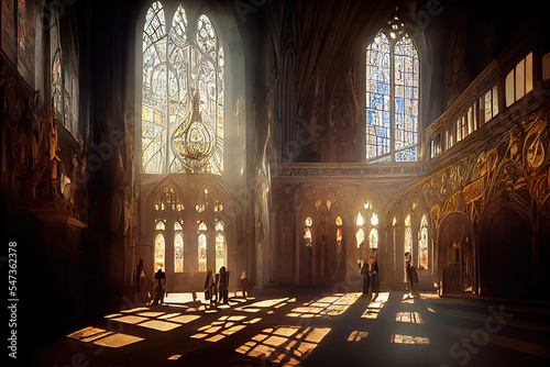 AI generated image of an ornate cathedral inside a medieval castle in Europe