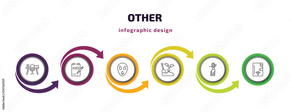 other infographic template with icons and 6 step or option. other icons such as studying zone, paper list and a pencil, scared smile, garden work, belly dance, smart wallet vector. can be used for other infographic template with icons and 6 step or option. other icons such as studying zone, paper list and a pencil, scared smile, garden work, belly dance, smart wallet vector. can be used for