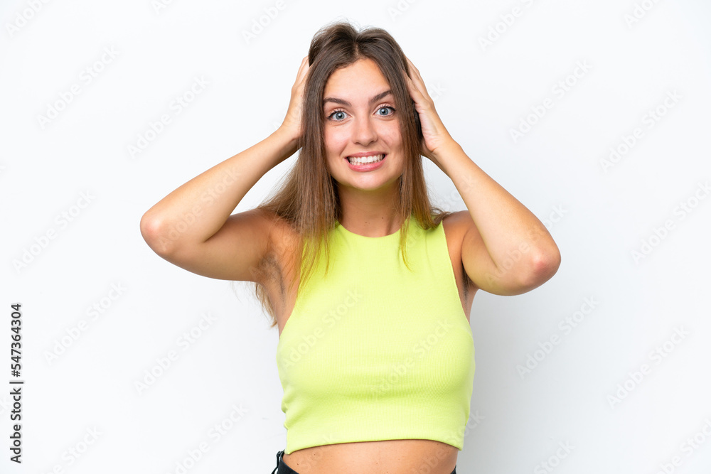 Young caucasian woman isolated on white background doing nervous gesture Young caucasian woman isolated on white background doing nervous gesture
