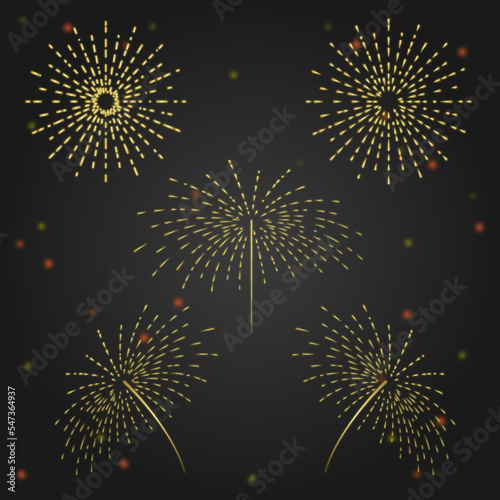Brightly fireworks on the background of the night sky vector art illustration.
