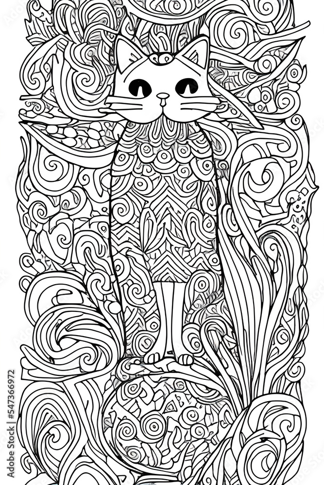 Cute cat coloring page for kids and adults Stock Illustration | Adobe Stock