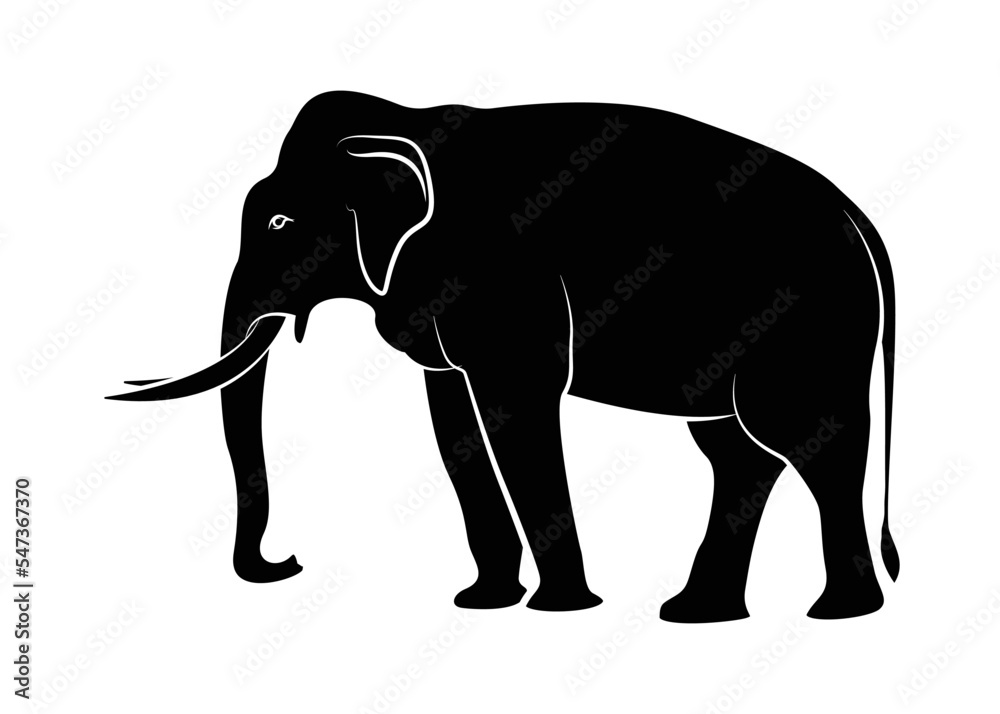 Walking big elephant strong power with outline black. vector illustration.
