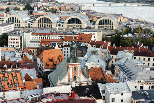 View over the city of Riga and the market hall.