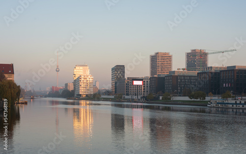 early morning cityscape view at the river spree in Berlin