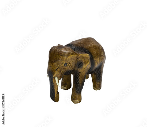 Wooden elephant figurine isolated on white. Thailand elephant statuette souvenir