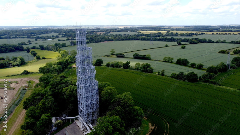 Telecoms mast ,tower UK  drone aerial view..