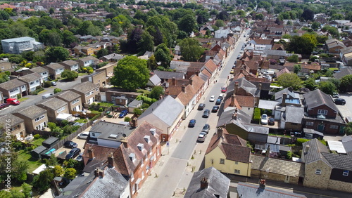 Hitchin Hertfordshire, market town England UK drone aerial view..