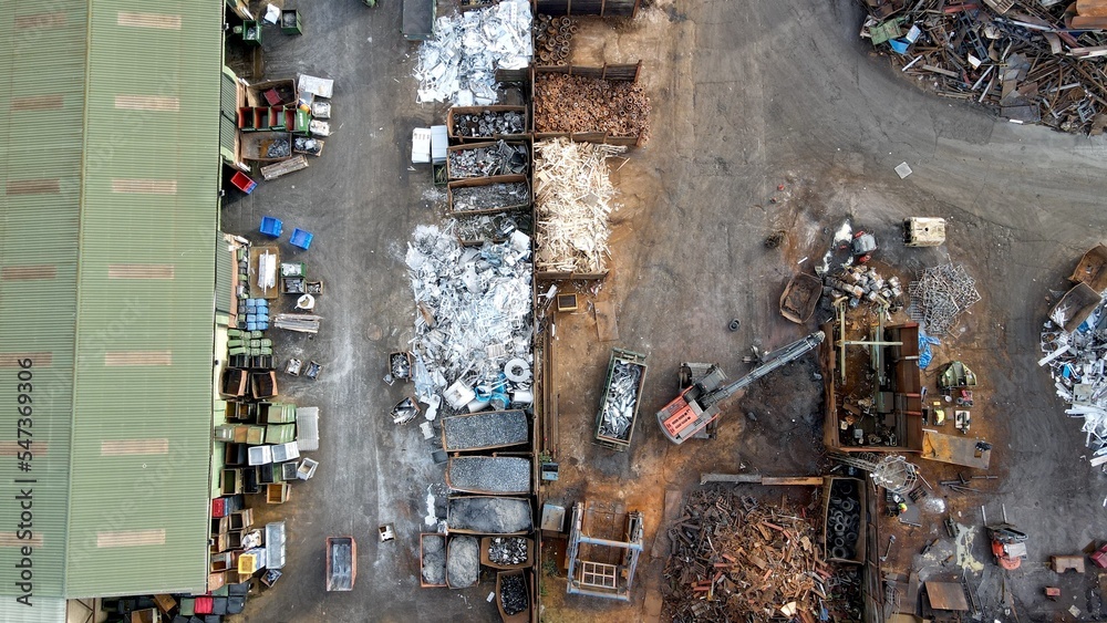 Obraz premium Overhead drone aerial view of recyling centre Hertfordshire UK