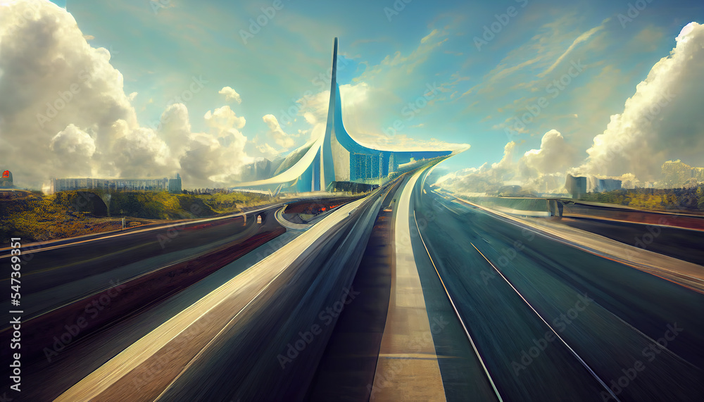 Obraz premium Abstract futuristic city with ultra speed highways