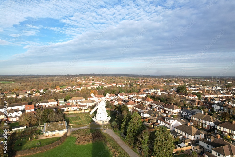 Upminster Windmill Aerial drone view Essex uK