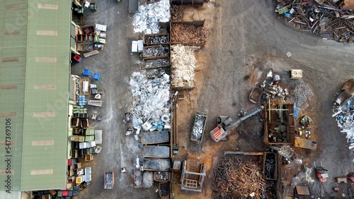 Overhead drone aerial view of recyling centre Hertfordshire UK photo