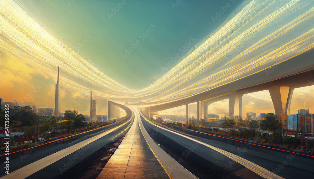 Abstract futuristic city with ultra speed highways