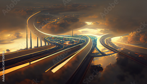 Abstract futuristic city with ultra speed highways