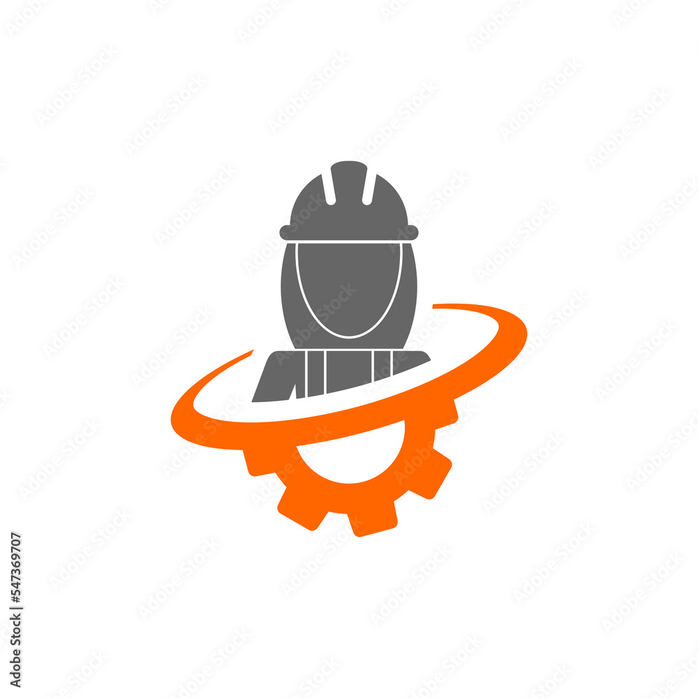 Fototapeta premium Woman construction worker logo isolated on white background