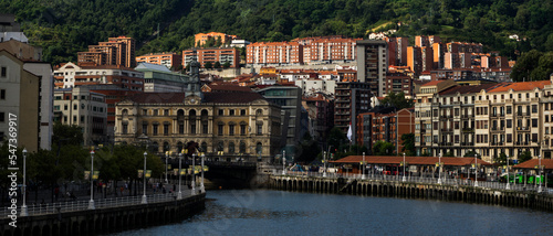 View of Bilbao townhall and river, Basque Country, Spain