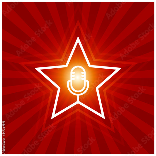 Voices contest emblem, microphone inside star, singing or karaoke superstar, vector