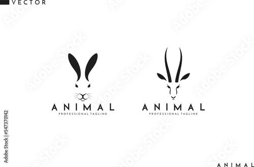 Wild animal logo. Isolated antelope and rabbit on white background