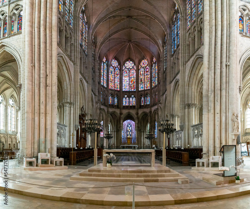 view of the main altar and central nave of the Troyes Cathedral