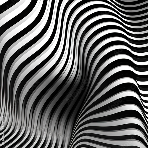 black and white Optical art abstract background. Abstract wave pattern, Hypnotic pattern, psychedelic, op art, optical illusion. Modern design  generative ai 