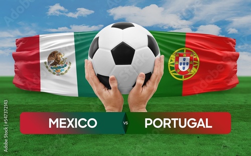 Mexico vs Portugal national teams soccer football match competition concept. © prehistorik