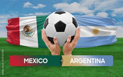 Mexico vs Argentina national teams soccer football match competition concept. © prehistorik