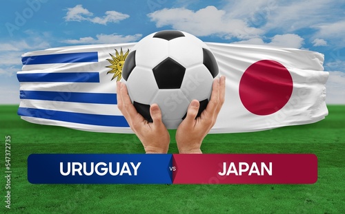 Uruguay vs Japan national teams soccer football match competition concept. © prehistorik
