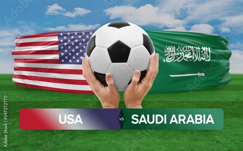 USA vs Saudi Arabia national teams soccer football match competition concept. © prehistorik