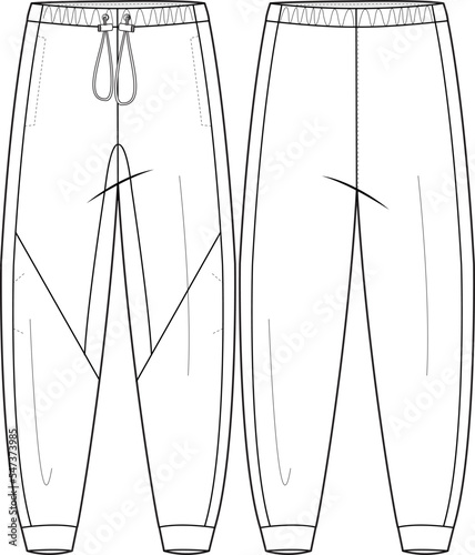 MEN AND BOYS WEAR TRACK JOGGERS AND TROUSERS TECHNICAL FLAT DESIGN VECTOR