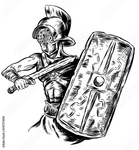 Gladiator warrior black and white .vector iillustration