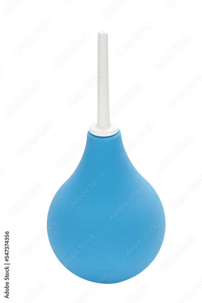 Medical pear rubber blue enema Isolated on white background. Enema for cleaning intestines and treating diseases of digestive system and cleaning body. Medical pear rubber blue enema Isolated on white background. Enema for cleaning intestines and treating diseases of digestive system and cleaning body.