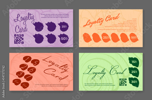 Seashell loyalty card collect sticker stamp for free set vector illustration