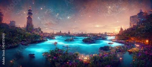 Floating city. waterfall. fantasy. fantasy scenary. 