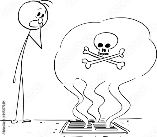 Toxic Smell Coming from Sewerage, Pollution and Water Treatment, Vector Cartoon Stick Figure Illustration