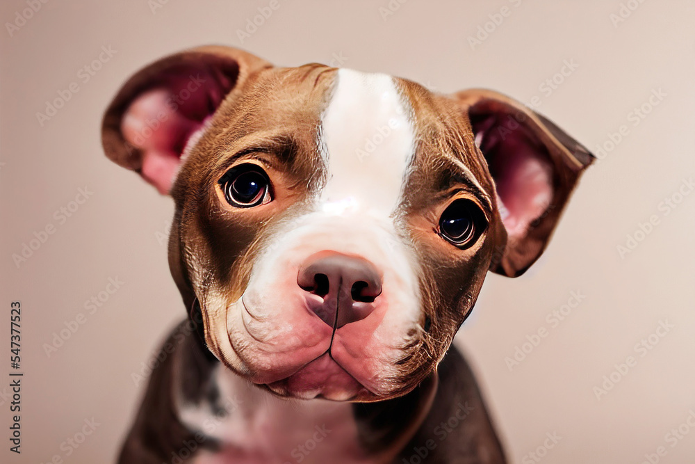 Portrait of cute pitbull terrier puppy dog in studio setting