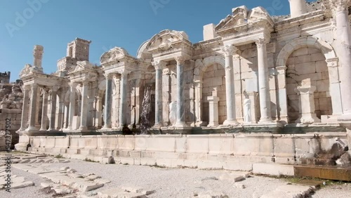 Round footage around antonine fountain at sagalassos ancient city, burdur, turkey
