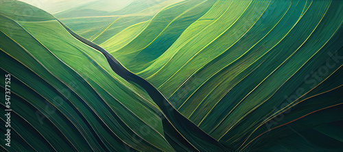 Fotografie, Tablou Abstract green landscape wallpaper background illustration design with hills and