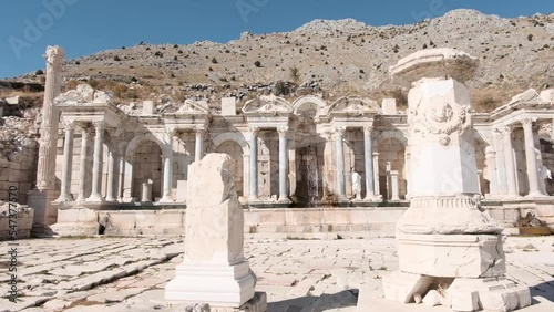 walking towards to antonine fountain at sagalassos ancient city, burdur, turkey