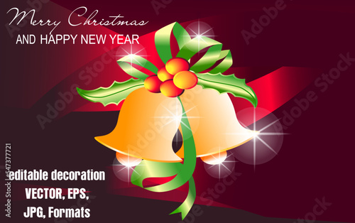 jingle bells icon, merry christmas and happy new year. Golden Christmas bells 