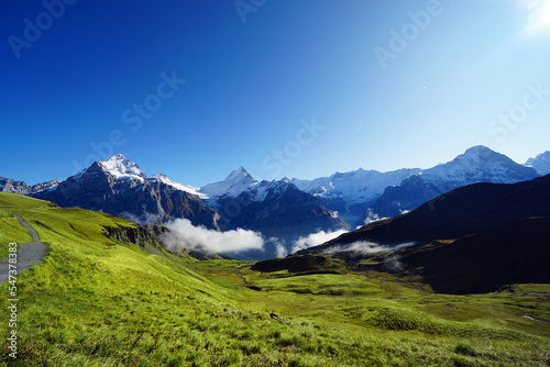 Beautiful view of a hiking trail in Grindelwald, Switzerland. © saichol