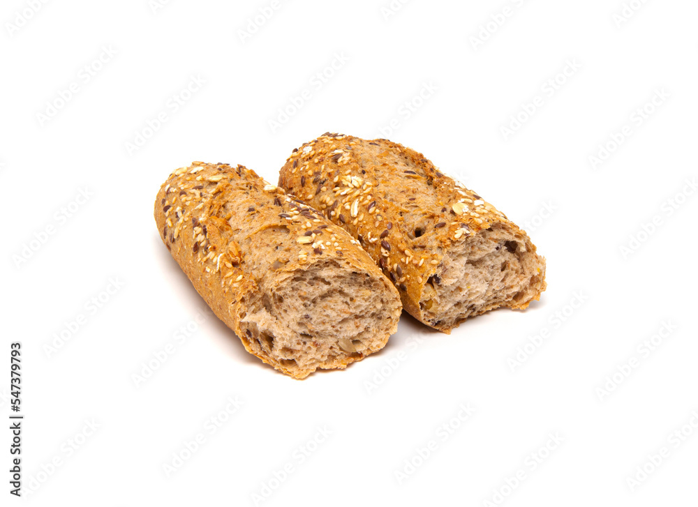 Multigrain bread baguette isolated on white background Multigrain bread baguette isolated on white background