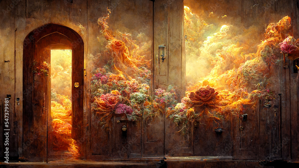 Ethereal summer flowers carved fire door