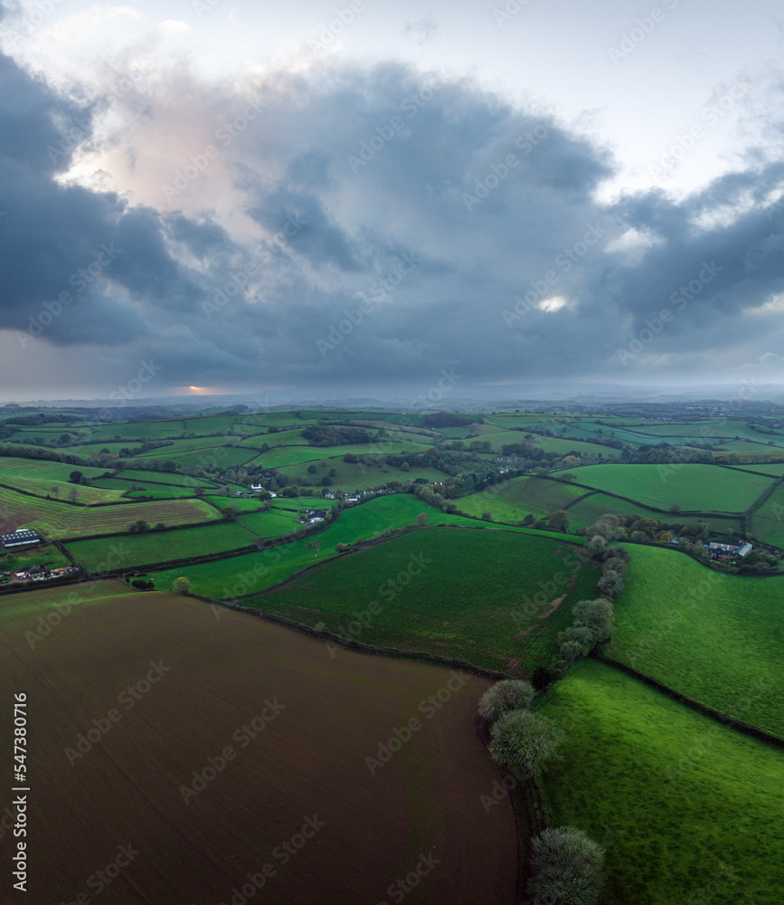 Fields and Farms over Torquay from a drone, Devon, England, Europe